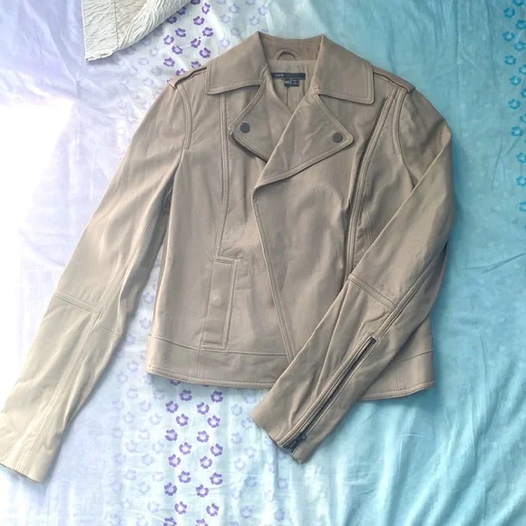VINCE lamb leather nude moto iacket